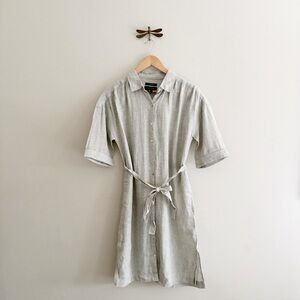 Tahari Linen Shirt Dress Grey Button Down with Belt Small